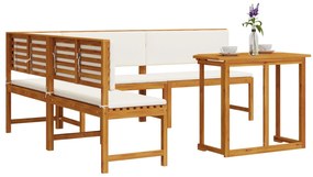 Set da pranzo in giardino da 4 pezzi con cuscini in legno di acacia