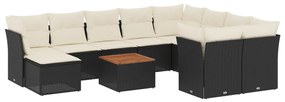 Set Divani da Giardino 11 pz con Cuscini in Polyrattan Nero