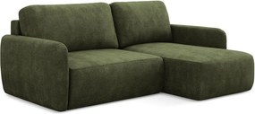Divano angolare verde allungabile/con contenitore (con penisola a destra/con chaise lounge) con rivestimento in ciniglia Lilo – Makamii