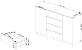 Credenza Soggiorno 2 Ante 4 Cassetti 140x40x100 Artika Bianca