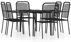 Set mobili da pranzo per giardino 7 pz nero