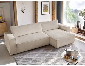 Divano letto in velluto a coste bianco e beige divano letto angolare Nihad - Bobochic Paris