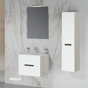 Mobile Bagno Sospeso "New Stream" Da 60 Cm Composto Da Due Cassetti Finitura Rovere Grigio/Bianco Opaco