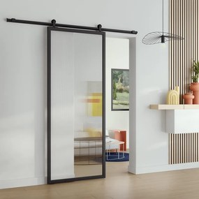 Porta scorrevole reversibile Zelie in alluminio nero e trasparente, L 86 x H 215 cm, con binario Loft