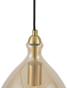 Lampada a sospensione moderna oro con vetro ambrato a 3 luci - Traditional