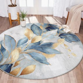 Tappeto rotondo blu/dorato lavabile ø 150 cm Golden Leaves – Mila Home