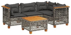 Set divano da giardino 5 pz con cuscini grigio in polyrattan