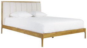 Letto matrimoniale 160x200 cm in legno chiaro e tessuto grigio chiaro RONN