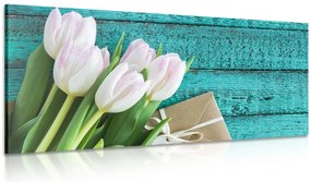 Quadro su tela – Bouquet di tulipani e busta
