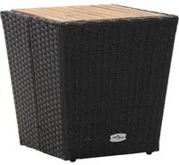 Tavolino Nero 41,5x41,5x43 cm in Polyrattan e Legno di Acacia 46197