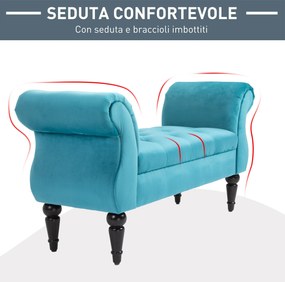 Panca con Braccioli in Tessuto Velluto Capitonné 117x40x58 cm  Blu...
