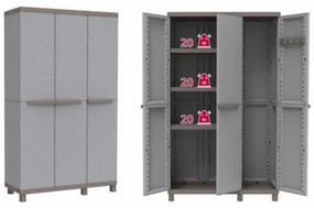 Armadio In Resina Terry 3 Ante Tuttopiani Portascope 102x39x170 Cm Finitura Rattan