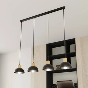 EMIBIG LIGHTING Lampada a sospensione Seco, lunghezza 90 cm, nero, metallo/legno, a 4 luci.
