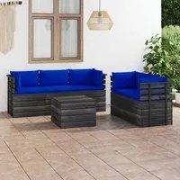 Set Divani da Giardino su Pallet 6 pz con Cuscini Massello Pino cod mxl 45510