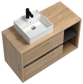 Mobile per bagno sospeso con lavabo quadrato e armadietto bagno 100 cm Colore Naturale - PURNAL