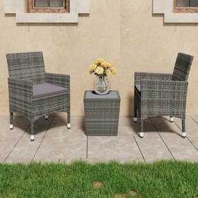 Set Bistrot Giardino 3 Pz Polyrattan E Vetro Temperato Grigio /
