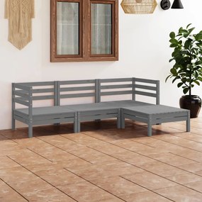 Set salotto da giardino 4 pz in legno massello di pino grigio