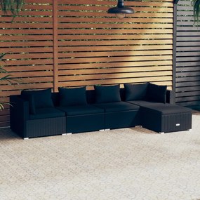 Set divani da giardino 5 pz con cuscini in polyrattan nero