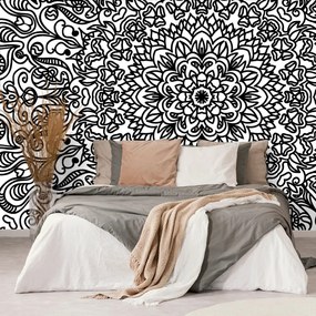 Carta da parati – Ornamento con motivo floreale in bianco e nero