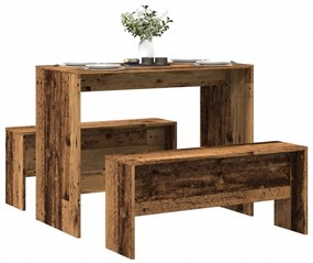 Set Tavolo Da Pranzo E Panche 3 Pz Legno Antico İn Truciolato /