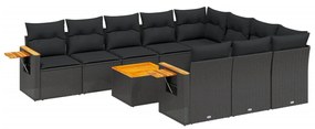 Set Divani da Giardino 11 pz con Cuscini in Polyrattan Nero