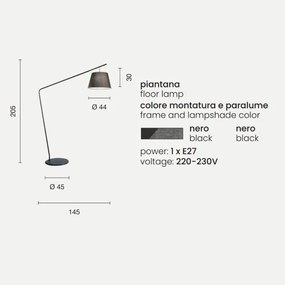 Piantana H205 cm con struttura in metallo Nero e paralume in pvc VELVET