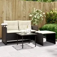 Set Divani da Giardino 3 pz con Cuscini in Polyrattan Nero 365457