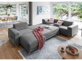 Divano angolare grigio allungabile e con contenitore (penisola a destra/a U) Classy Sophie – Miuform