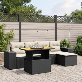 Set divano da giardino 6 pz con cuscini nero in polyrattan