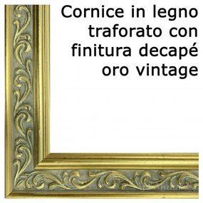 Art Maiora Quadro astratto su tela dipinta a mano con tecnica materica "Comete" 130x70 Cornice in legno traforato con finitura decapè oro vintage