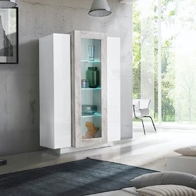 Mobile Vetrina Coro L 80 x H 120.5 x P 38 cm bianco lucido e grigio cemento