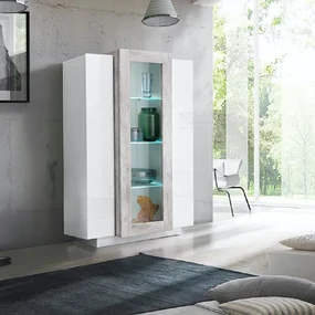 Mobile Vetrina Coro L 80 x H 120.5 x P 38 cm bianco lucido e grigio cemento
