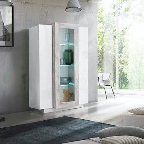 Mobile Vetrina Coro L 80 x H 120.5 P 38 cm bianco lucido e grigio