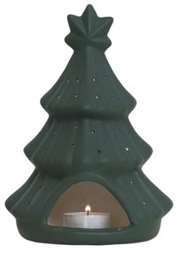 Portacandela albero di Natale in ceramica verde 14x19 cm