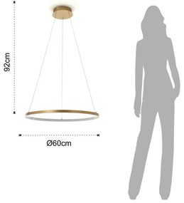 Lampada a sospensione di colore oro, altezza 92 cm Ring - Tomasucci