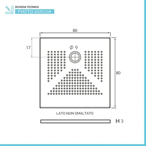 Piatto doccia quadrato 80x80 H3 cm in ceramica bianco opaco con antiscivolo   Ruy