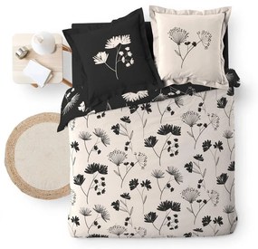 Biancheria da letto nera/beige in percalle di cotone per letto matrimoniale/per letto prolungato 240x220 cm Iris – douceur d'intérieur