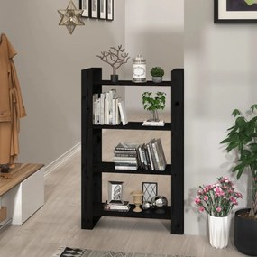 Libreria/divisorio nero 80x35x125 cm in legno massello di pino