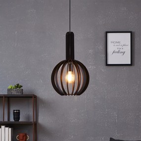 Lampadario Industrial Velasco 1 Luce Acciaio Nero Diffusore Nero Tondo