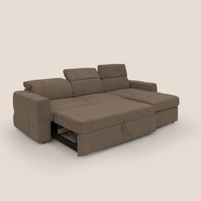 Kronos Divano angolare con pouf estraibile e penisola contenitore in microfibra impermeabile T11 marrone