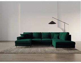 Divano angolare verde allungabile e con contenitore (con penisola a destra/a U) con rivestimento in velluto Kyoto – Cosmopolitan Design