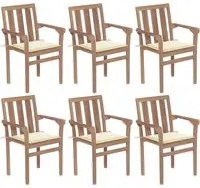 Sedie da Giardino Impilabili con Cuscini 6 pz Massello di Teak 3073408