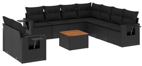 Set Divani da Giardino 10pz con Cuscini in Polyrattan Nero