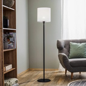 Argon Lampada da terra in tessuto Harris, base nera, paralume bianco