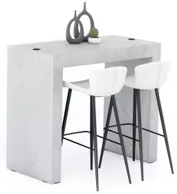 Tavolo Alto Evolution 120x60, Grigio Cemento con Due Gambe e Caricatore Wireless
