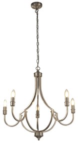 Lampadario Industrial-Nordico Loggia Acciaio Argento 5 Luci E14