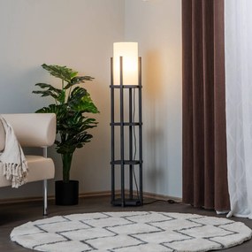 Opviq Lampada da terra 8111 nera, mensola, paralume in tessuto bianco