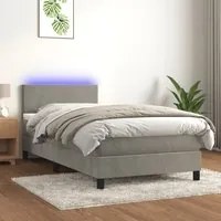 Letto a Molle Materasso e LED Grigio Chiaro 100x200 cm Velluto 3134267