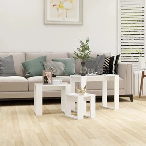 Tavolini impilabili 3 pz bianchi in legno multistrato