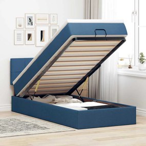Struttura Letto Pouf Con Materasso Blu 90x190 Cm İn Tessuto /